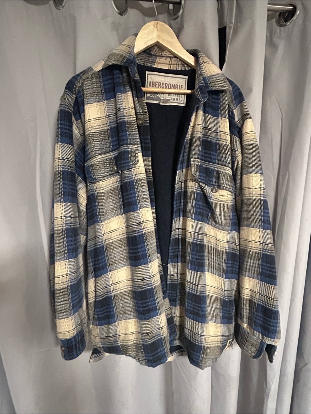 Abercrombie & Fitch Blue and Cream Plaid Shirt Jacket